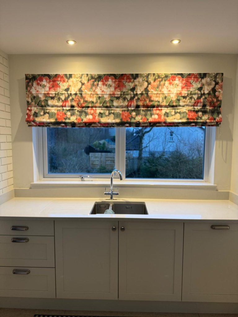 Modern kitchen window blinds with moisture-resistant fabric