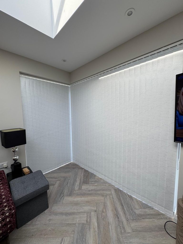 White vertical blinds installed in Belfast home