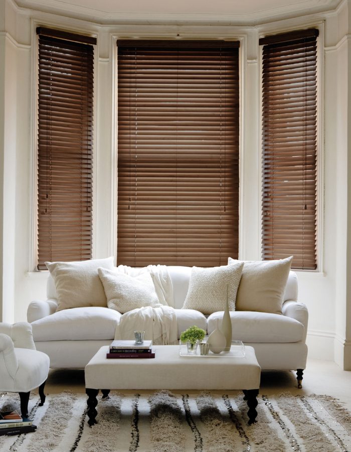 Walnut Venetian blinds in living room