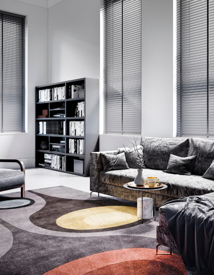 ate venetian blnds in a modern living room