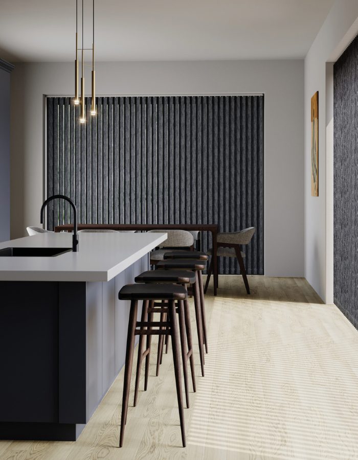 dark black out blind in a modern kitchen